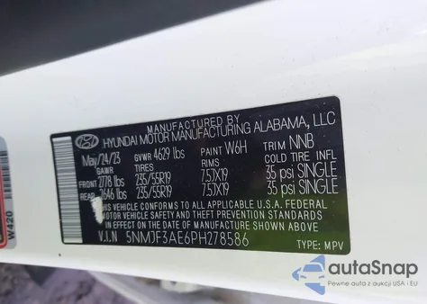 2023 Hyundai Tucson Sel z USA, uszkodzony, nr VIN 5NMJF3AE6PH278586